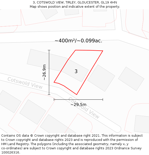 3, COTSWOLD VIEW, TIRLEY, GLOUCESTER, GL19 4HN: Plot and title map