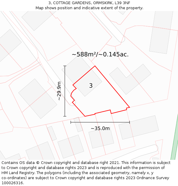 3, COTTAGE GARDENS, ORMSKIRK, L39 3NF: Plot and title map