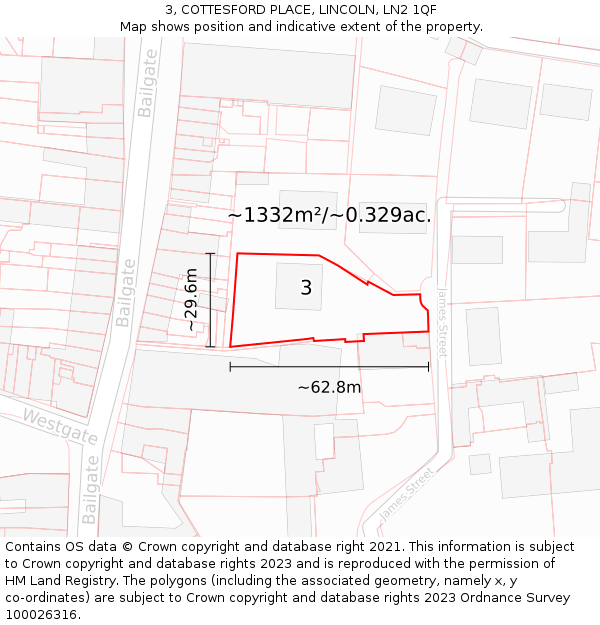 3, COTTESFORD PLACE, LINCOLN, LN2 1QF: Plot and title map