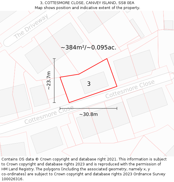3, COTTESMORE CLOSE, CANVEY ISLAND, SS8 0EA: Plot and title map