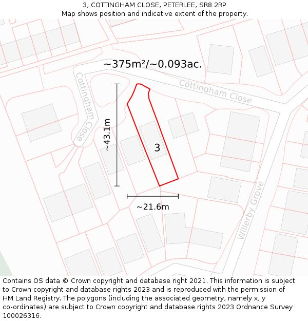 3, COTTINGHAM CLOSE, PETERLEE, SR8 2RP: Plot and title map