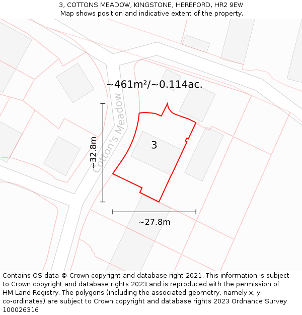 3, COTTONS MEADOW, KINGSTONE, HEREFORD, HR2 9EW: Plot and title map