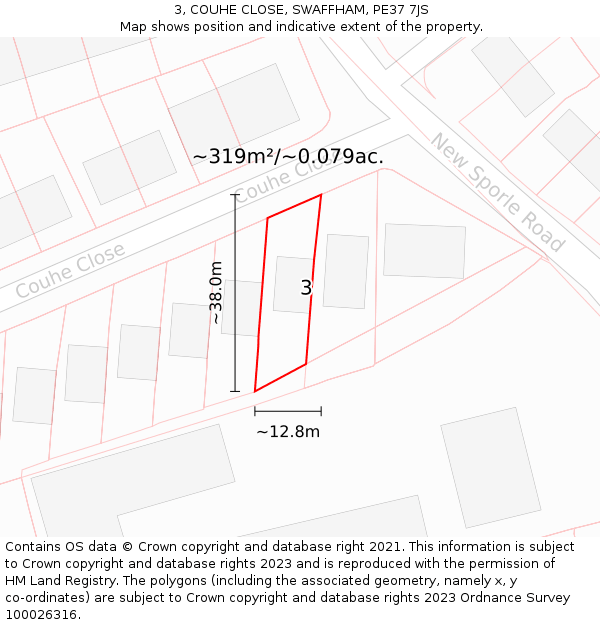 3, COUHE CLOSE, SWAFFHAM, PE37 7JS: Plot and title map