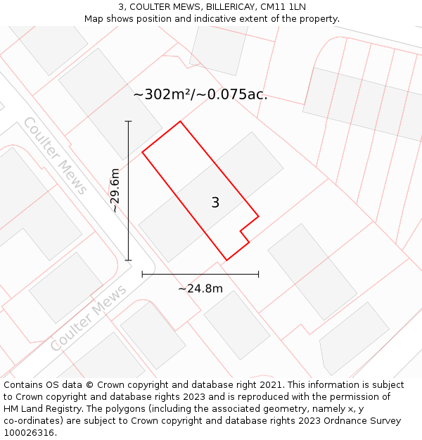 3, COULTER MEWS, BILLERICAY, CM11 1LN: Plot and title map
