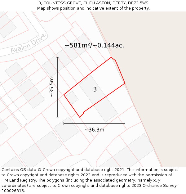 3, COUNTESS GROVE, CHELLASTON, DERBY, DE73 5WS: Plot and title map