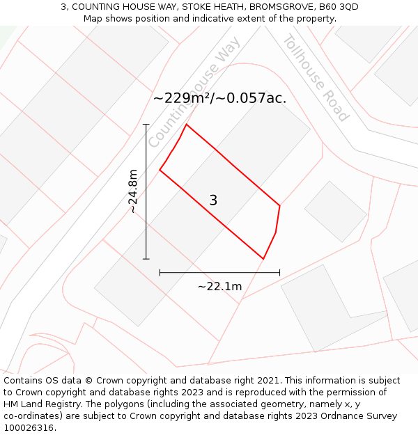3, COUNTING HOUSE WAY, STOKE HEATH, BROMSGROVE, B60 3QD: Plot and title map