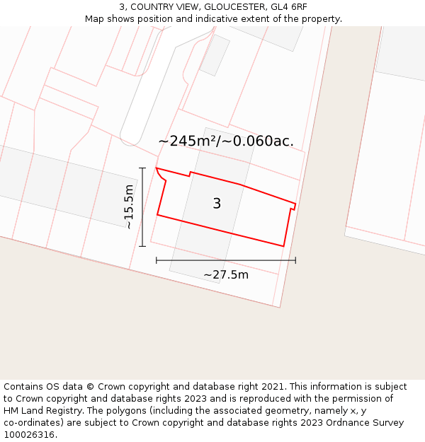 3, COUNTRY VIEW, GLOUCESTER, GL4 6RF: Plot and title map