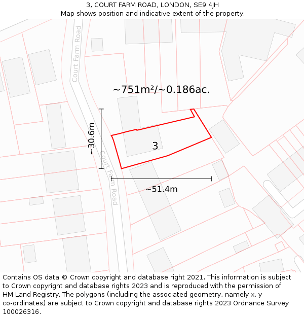3, COURT FARM ROAD, LONDON, SE9 4JH: Plot and title map