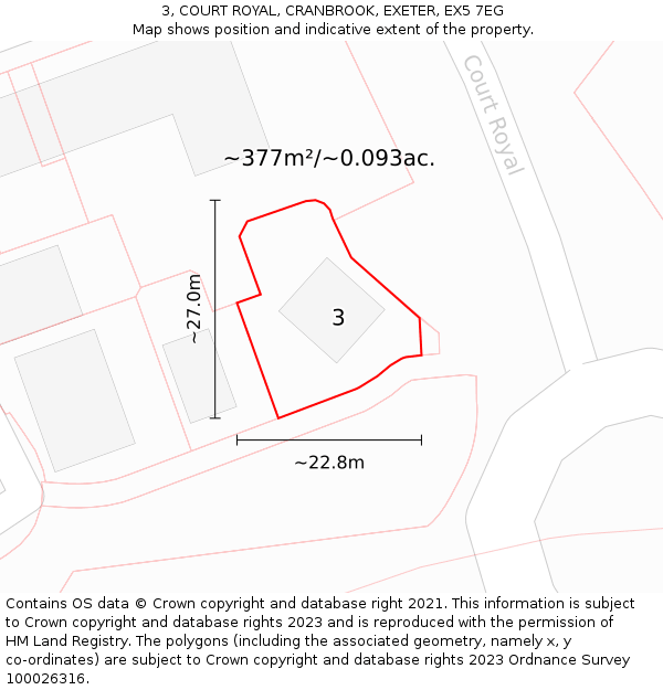 3, COURT ROYAL, CRANBROOK, EXETER, EX5 7EG: Plot and title map