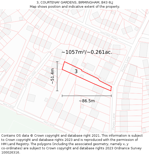 3, COURTENAY GARDENS, BIRMINGHAM, B43 6LJ: Plot and title map