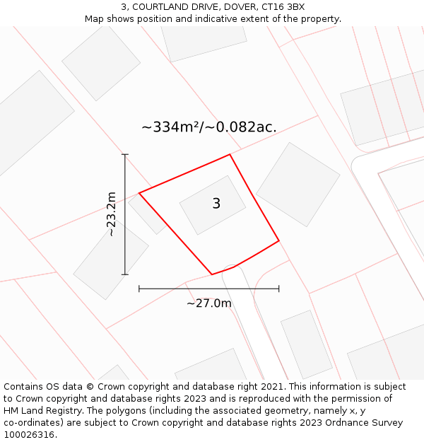 3, COURTLAND DRIVE, DOVER, CT16 3BX: Plot and title map