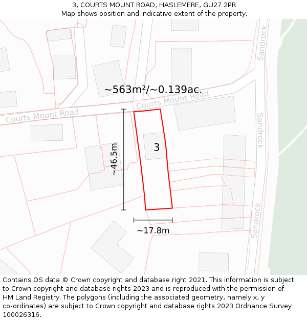 3, COURTS MOUNT ROAD, HASLEMERE, GU27 2PR: Plot and title map