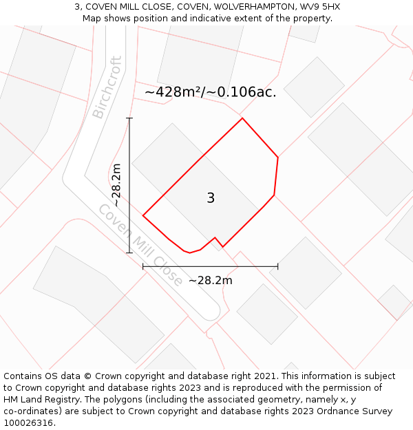 3, COVEN MILL CLOSE, COVEN, WOLVERHAMPTON, WV9 5HX: Plot and title map