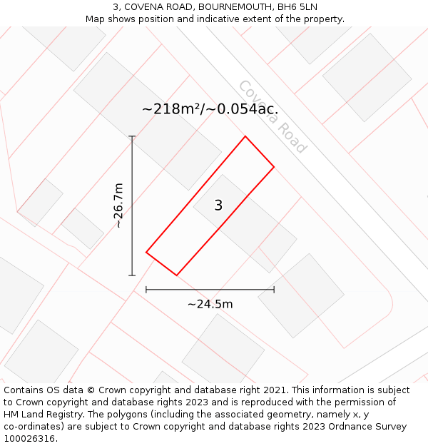 3, COVENA ROAD, BOURNEMOUTH, BH6 5LN: Plot and title map