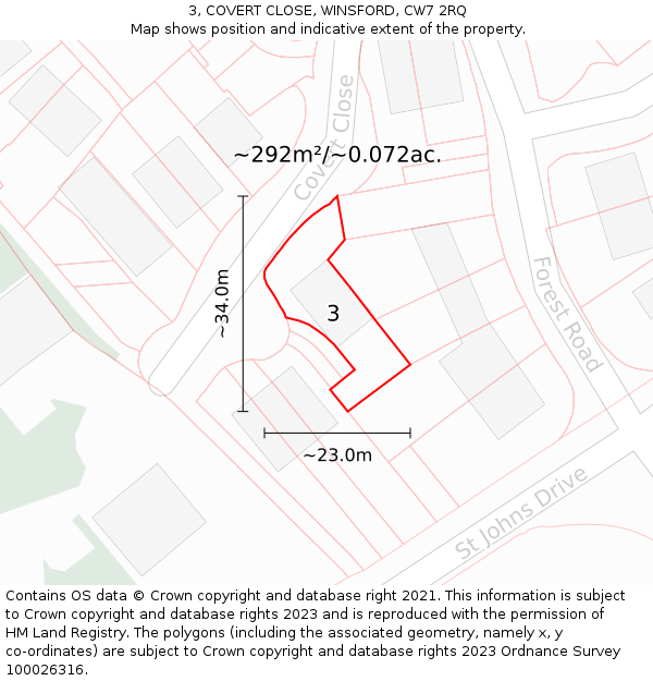 3, COVERT CLOSE, WINSFORD, CW7 2RQ: Plot and title map