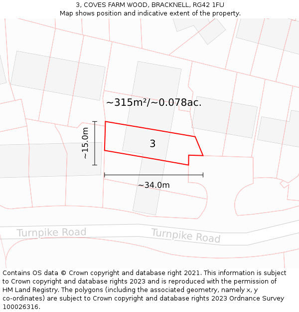 3, COVES FARM WOOD, BRACKNELL, RG42 1FU: Plot and title map
