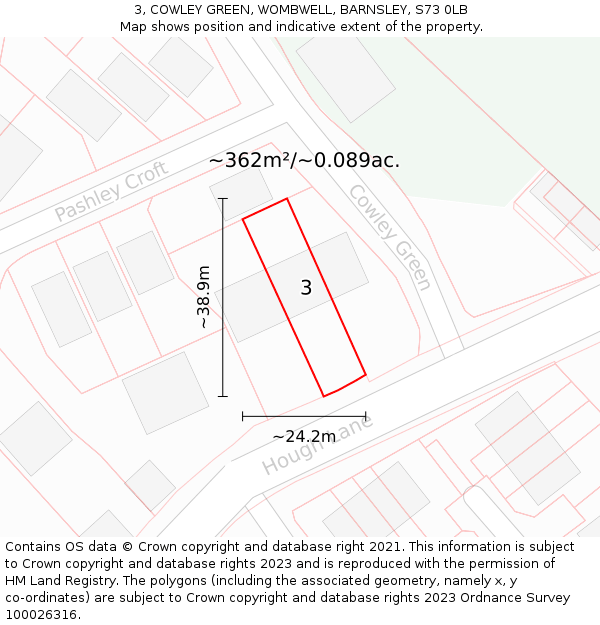 3, COWLEY GREEN, WOMBWELL, BARNSLEY, S73 0LB: Plot and title map