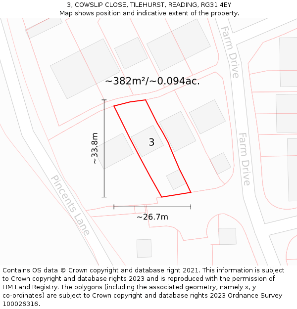 3, COWSLIP CLOSE, TILEHURST, READING, RG31 4EY: Plot and title map