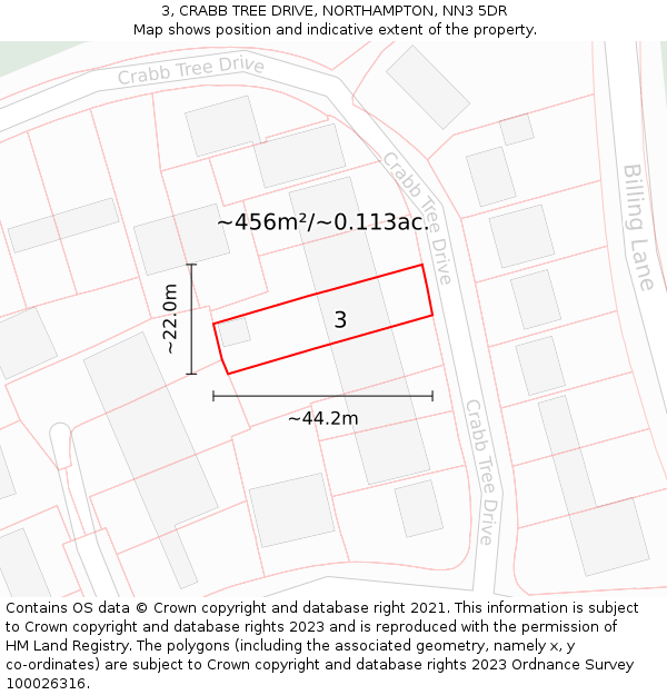 3, CRABB TREE DRIVE, NORTHAMPTON, NN3 5DR: Plot and title map