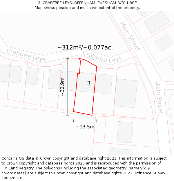 3, CRABTREE LEYS, OFFENHAM, EVESHAM, WR11 8SE: Plot and title map