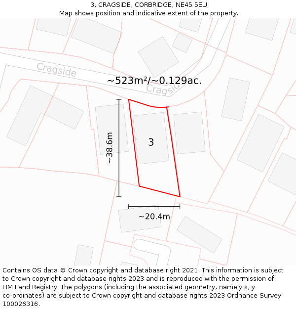 3, CRAGSIDE, CORBRIDGE, NE45 5EU: Plot and title map