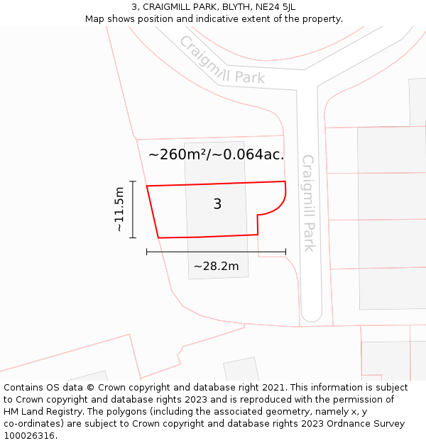 3, CRAIGMILL PARK, BLYTH, NE24 5JL: Plot and title map
