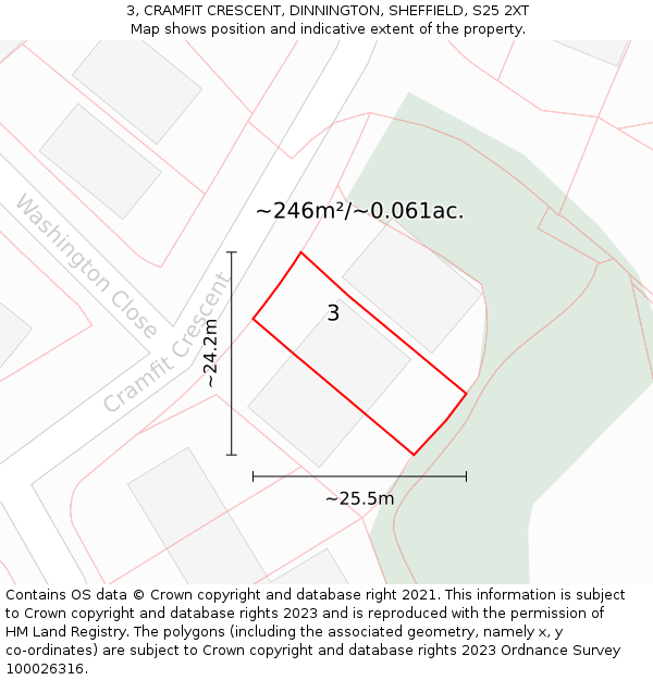 3, CRAMFIT CRESCENT, DINNINGTON, SHEFFIELD, S25 2XT: Plot and title map