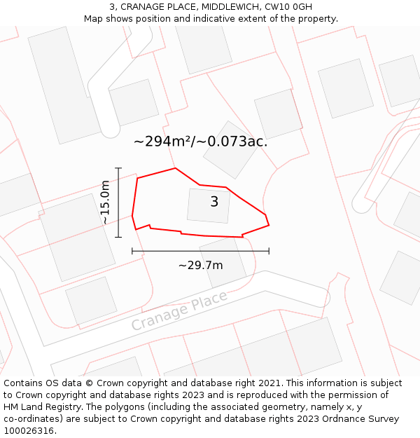 3, CRANAGE PLACE, MIDDLEWICH, CW10 0GH: Plot and title map