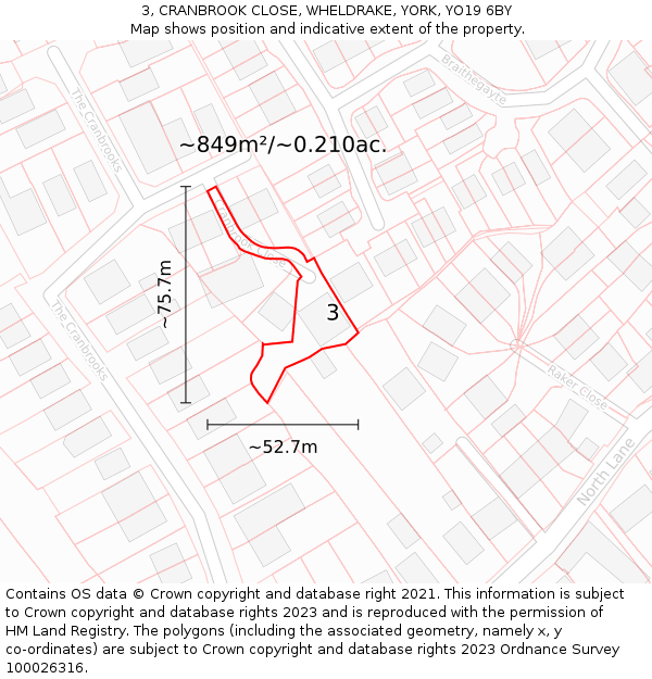 3, CRANBROOK CLOSE, WHELDRAKE, YORK, YO19 6BY: Plot and title map