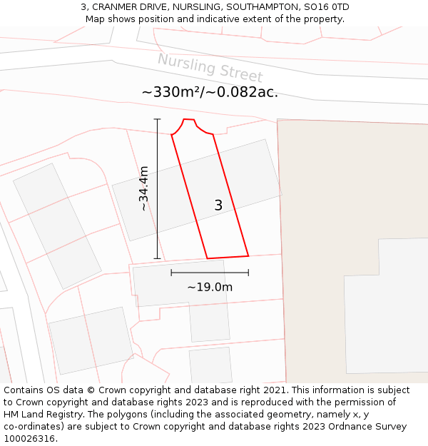 3, CRANMER DRIVE, NURSLING, SOUTHAMPTON, SO16 0TD: Plot and title map