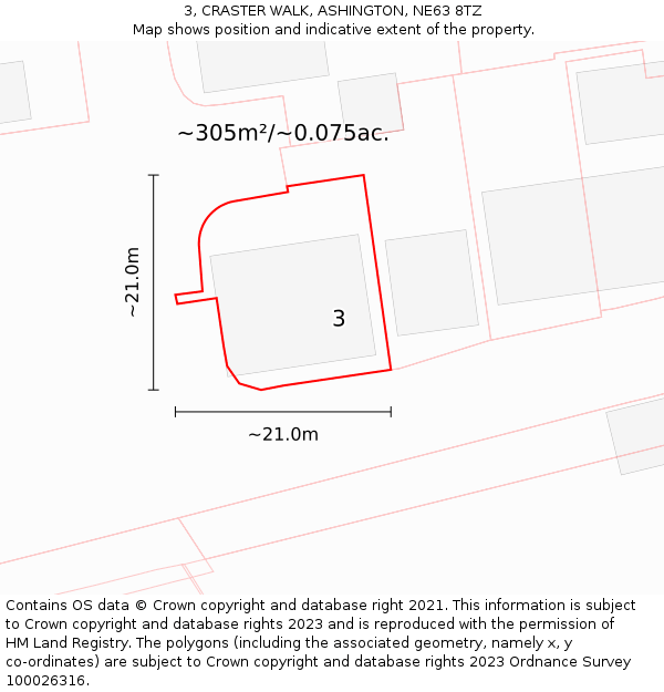 3, CRASTER WALK, ASHINGTON, NE63 8TZ: Plot and title map