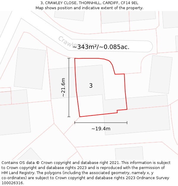 3, CRAWLEY CLOSE, THORNHILL, CARDIFF, CF14 9EL: Plot and title map
