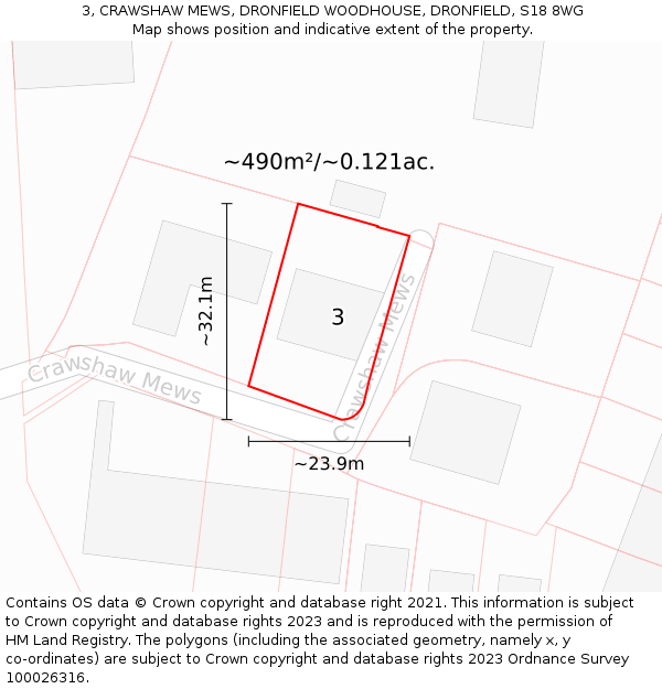 3, CRAWSHAW MEWS, DRONFIELD WOODHOUSE, DRONFIELD, S18 8WG: Plot and title map