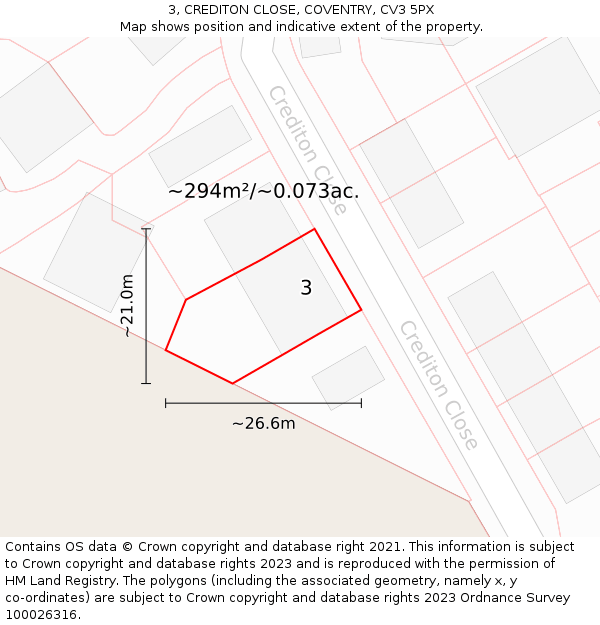 3, CREDITON CLOSE, COVENTRY, CV3 5PX: Plot and title map