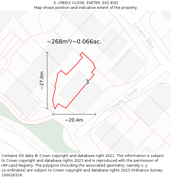 3, CREELY CLOSE, EXETER, EX2 8GD: Plot and title map