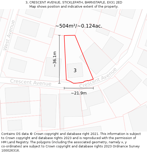 3, CRESCENT AVENUE, STICKLEPATH, BARNSTAPLE, EX31 2ED: Plot and title map
