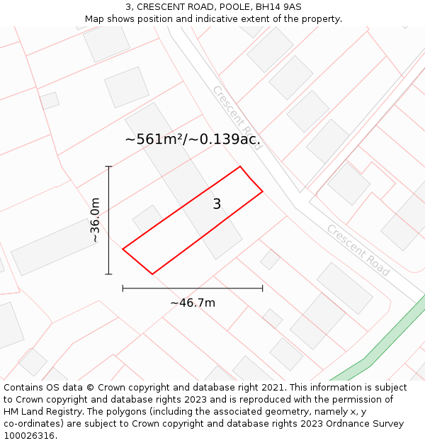 3, CRESCENT ROAD, POOLE, BH14 9AS: Plot and title map