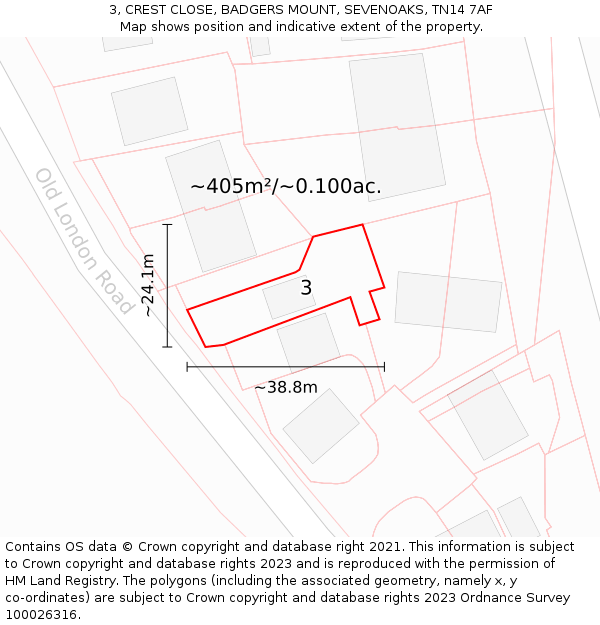 3, CREST CLOSE, BADGERS MOUNT, SEVENOAKS, TN14 7AF: Plot and title map