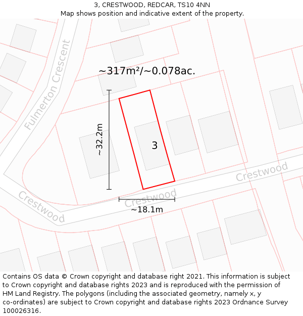 3, CRESTWOOD, REDCAR, TS10 4NN: Plot and title map