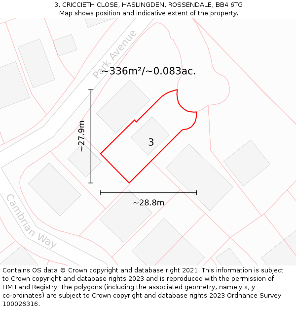 3, CRICCIETH CLOSE, HASLINGDEN, ROSSENDALE, BB4 6TG: Plot and title map