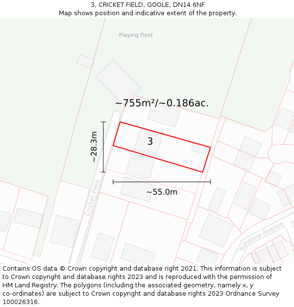3, CRICKET FIELD, GOOLE, DN14 6NF: Plot and title map