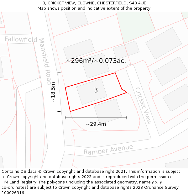 3, CRICKET VIEW, CLOWNE, CHESTERFIELD, S43 4UE: Plot and title map
