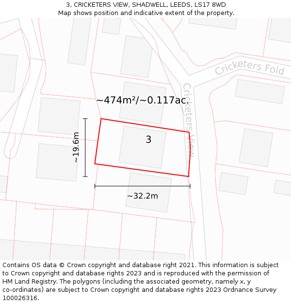 3, CRICKETERS VIEW, SHADWELL, LEEDS, LS17 8WD: Plot and title map