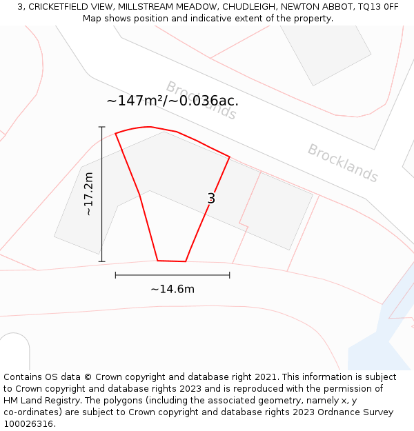 3, CRICKETFIELD VIEW, MILLSTREAM MEADOW, CHUDLEIGH, NEWTON ABBOT, TQ13 0FF: Plot and title map