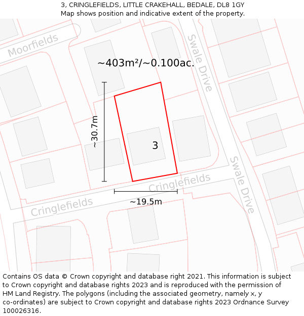 3, CRINGLEFIELDS, LITTLE CRAKEHALL, BEDALE, DL8 1GY: Plot and title map