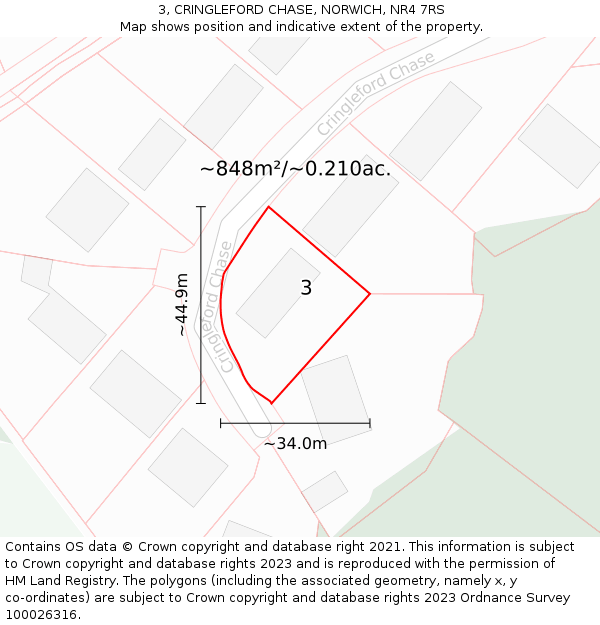 3, CRINGLEFORD CHASE, NORWICH, NR4 7RS: Plot and title map