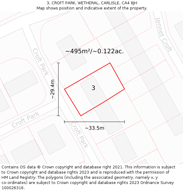 3, CROFT PARK, WETHERAL, CARLISLE, CA4 8JH: Plot and title map