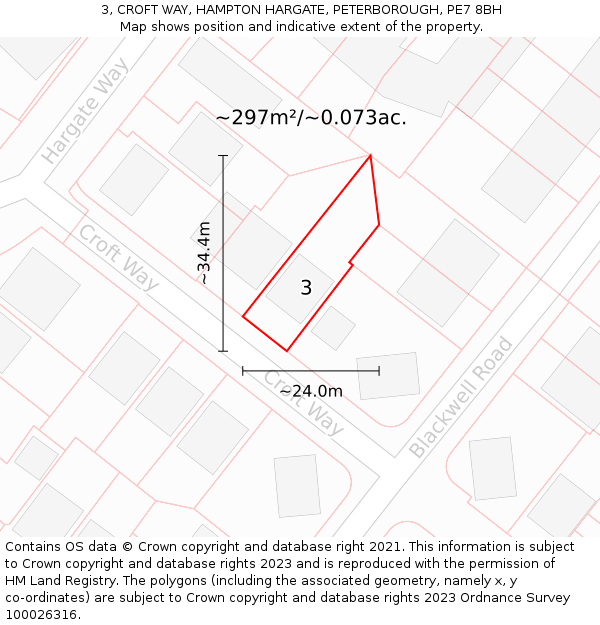 3, CROFT WAY, HAMPTON HARGATE, PETERBOROUGH, PE7 8BH: Plot and title map
