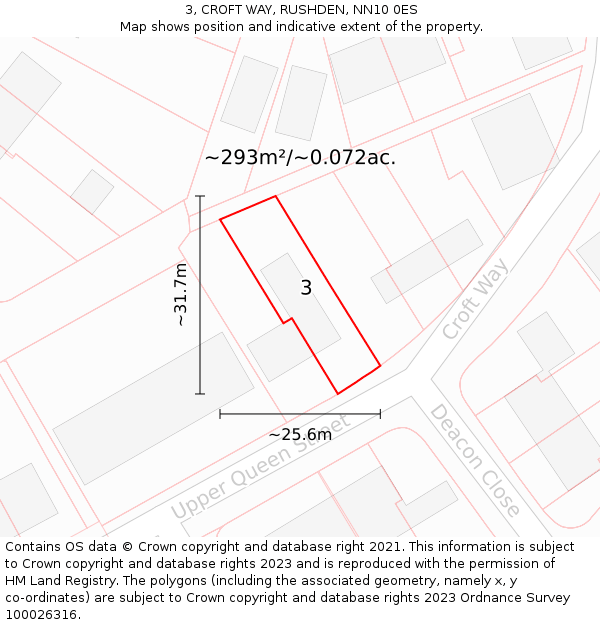 3, CROFT WAY, RUSHDEN, NN10 0ES: Plot and title map