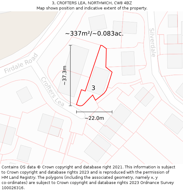 3, CROFTERS LEA, NORTHWICH, CW8 4BZ: Plot and title map